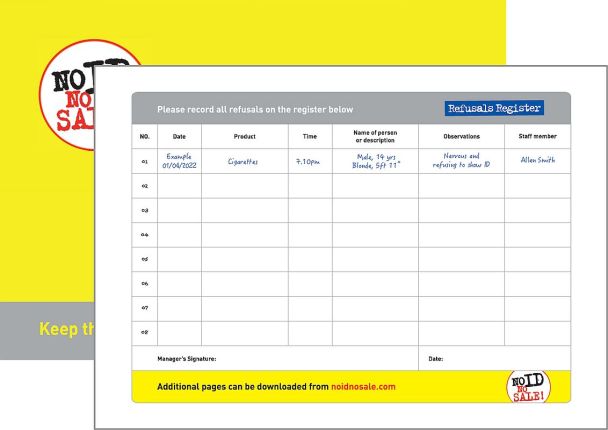 'No ID, No Sale!' Refusals Register
